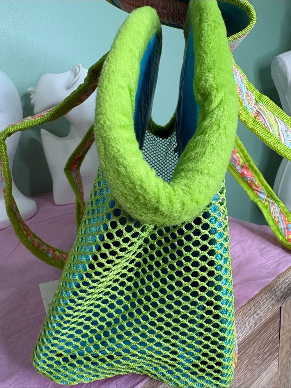 Green Paisley Baby Tote Bag with Bright Trim
